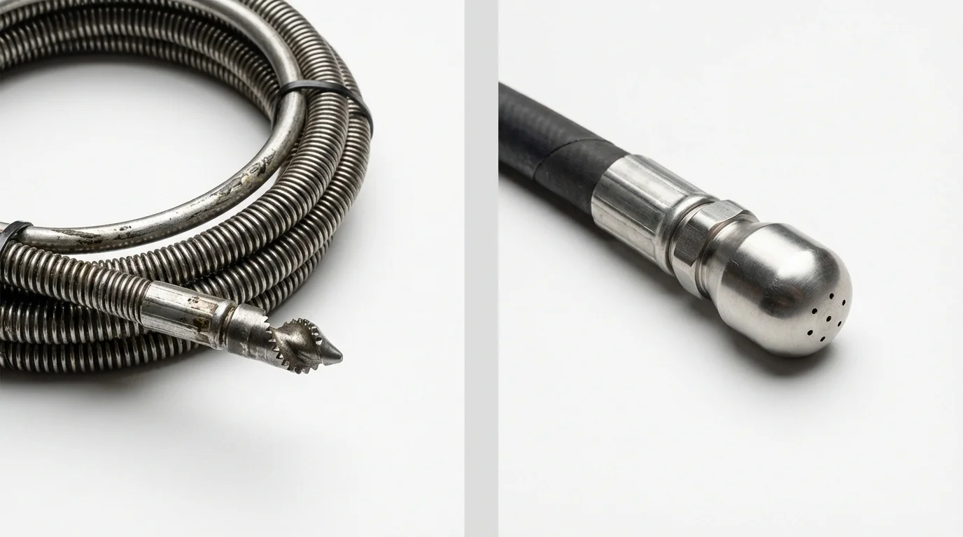 Drain snake cable and hydro jetting nozzle used for drain cleaning in Woonsocket, SD