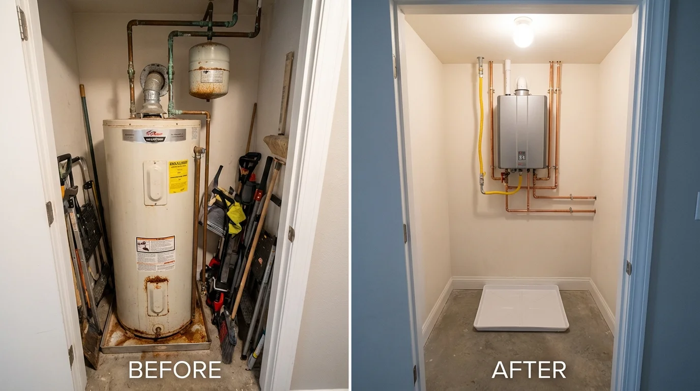 Tank water heater versus wall-mounted tankless unit comparison for Woonsocket, SD homeowners